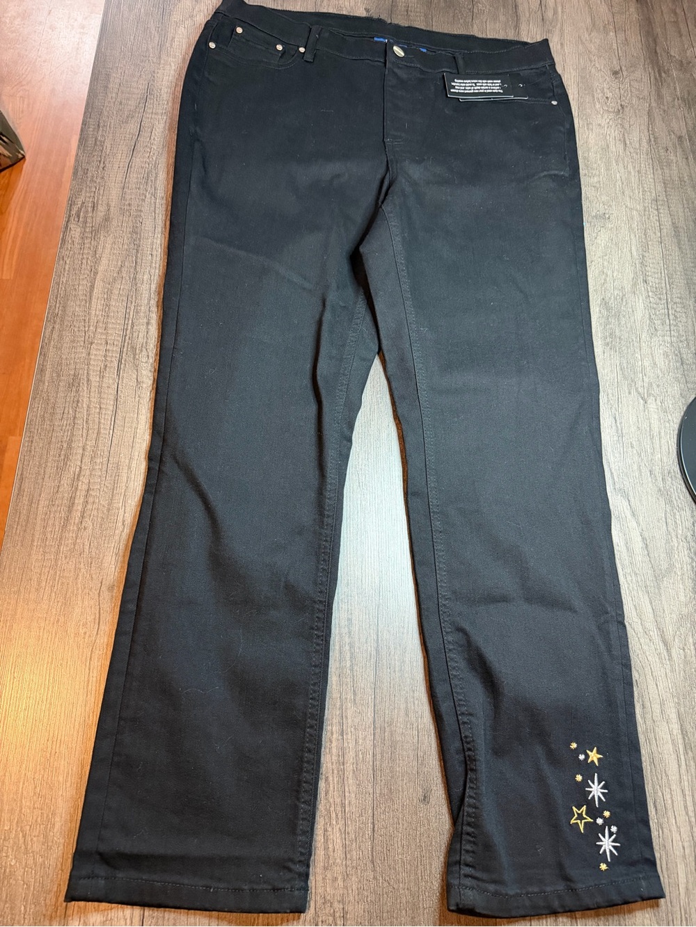 Women’s Black Boot Cut Jeans with Star Embroidery